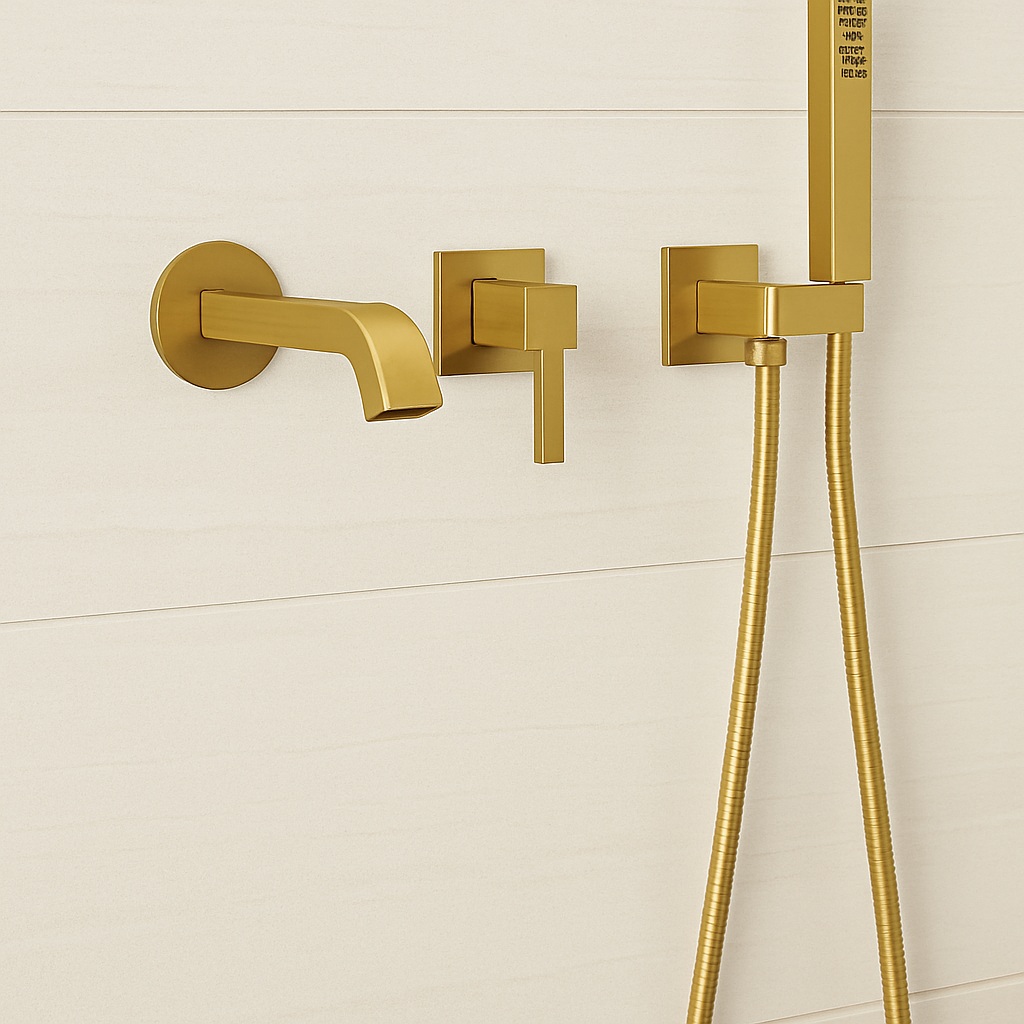 Fontana FS9798 brushed gold wall mounted tub filler with hand shower